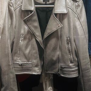 Zara Metallic Silver Leather Jacket